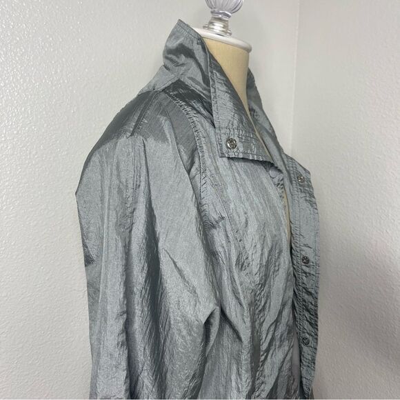 Vintage 80s Lightweight Jacket Shimmer Silver Tudor Court Mid Length Size Medium - Picture 4 of 11